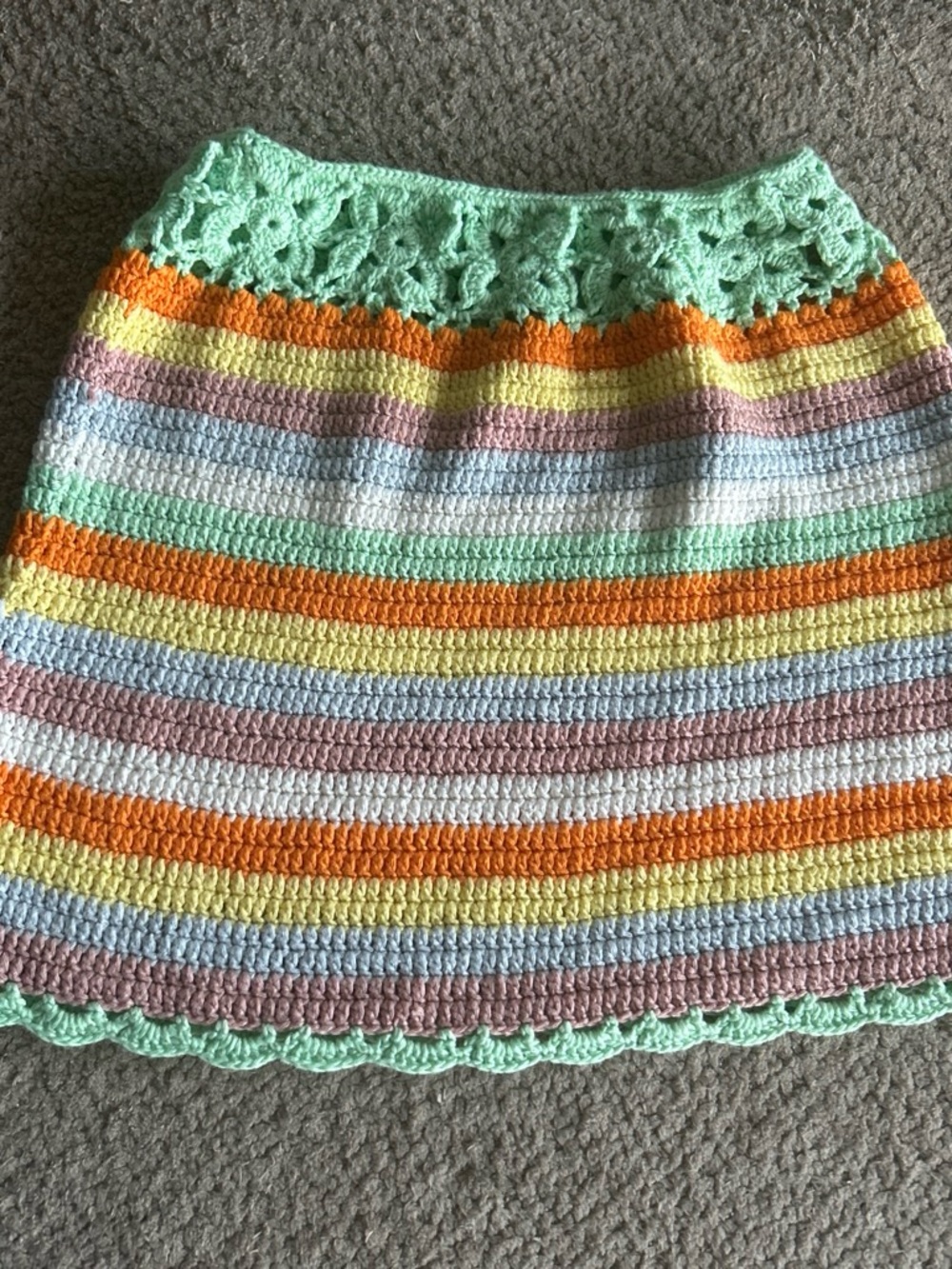 Hand-Crocheted Pastel Stripe A-Line Skirt in Mint & Multi